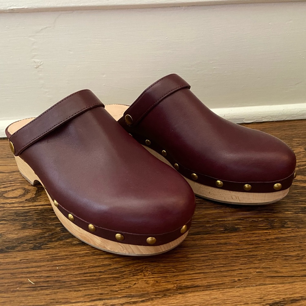 J. Crew burgundy leather convertible clogs, size 9, very good condition